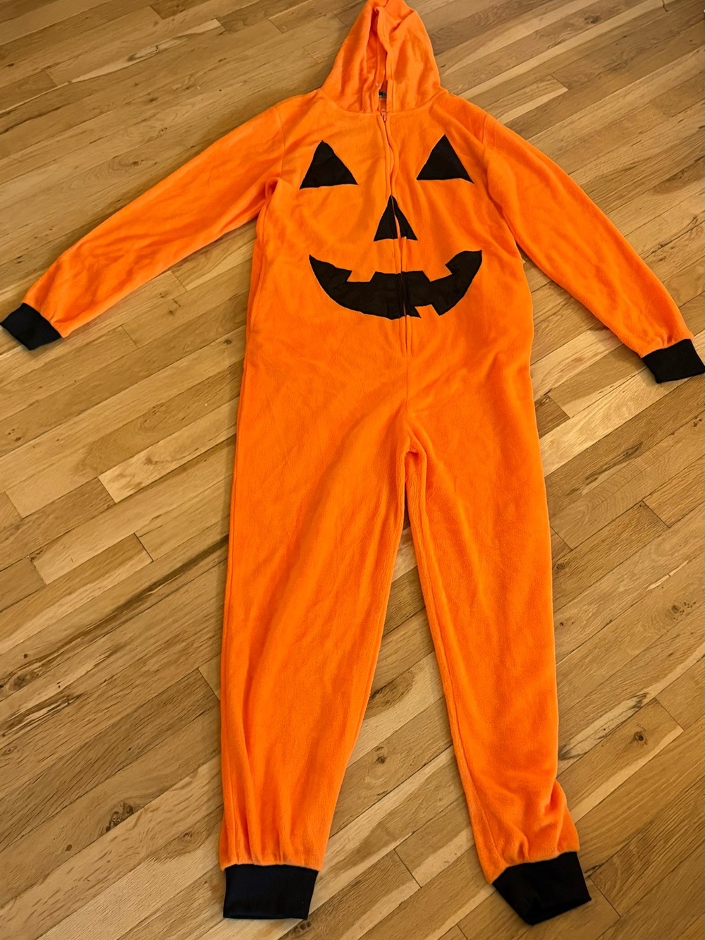 Orange Pumpkin adult Halloween Onesie Costume - Hooded Zip-Up size Small